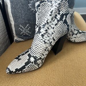 Vince Camuto Black and White Snakeskin Heeled Boots